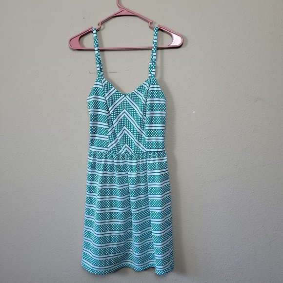 BeBop Dresses & Skirts - BeBop Women's Size M Spaghetti Strap Mini Dress Teal Blue Chevron Dot Pattern
